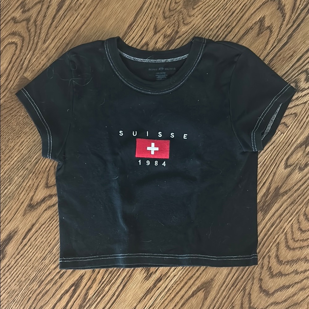 Brandy Melville Black and Red Short Sleeve Tees Casual Style